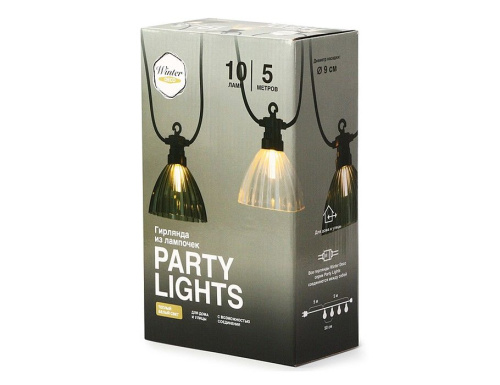Светодиодная гирлянда из лампочек Party Lights - ФЛЮТЕД БЕЛЛЗ, 10 тёплых белых LED-огней, 5 м, коннектор, чёрный провод, уличная, Winter Deco фото 3