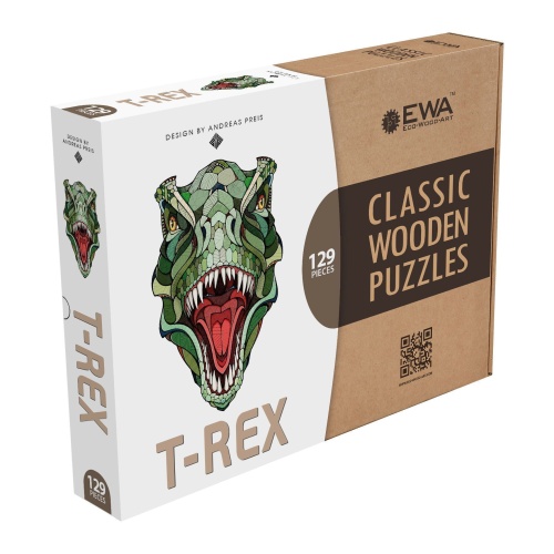 Деревянный пазл, головоломка EWA Динозавр T-REX XL (40x24 см) коробка-картон