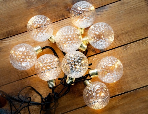 Электрогирлянда "Рельефные шарики" на чёрном шнуре, прозрачные, 10 ламп, 30 тёплых белых микро  LED-огней, 2.7+3 м, Kaemingk фото 5