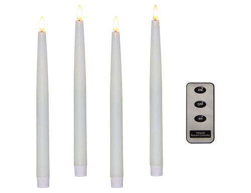 Электрические высокие свечи восковые FLAMME белые, тёплые белые мерцающие LED-огни, 'натуральный фитилёк', 28.5х2.2 см (4 шт.), "Пду", таймер, батарейки, STAR trading фото 2