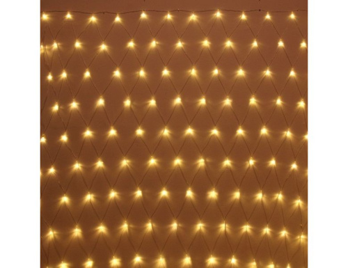 Светодиодная гирлянда СЕТКА, 2х1.5 м, 144 теплых белых LED-огней, прозрачный ПВХ, контроллер, IP20, Serpantin