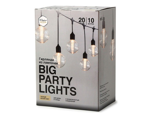 Светодиодная гирлянда-бахрома Party Lights - ЛАМПОВОЕ НАСТРОЕНИЕ, прозрачная, 20 экстра тёплых белых LED-огней, 10 м, коннектор, чёрный провод, уличная, Winter Deco фото 3