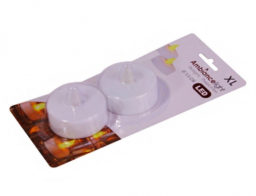 Свечи чайные "Классические большие" (XL), мерцающие, с тёплыми белыми LED-огнями, белые, набор 2 шт., 2.2х5.5 см, батарейки, Koopman International фото 3