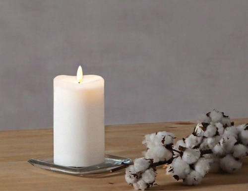 Электрическая восковая свеча FLAMME белая, тёплый белый мерцающий LED-огонь, "натуральный фитилёк", таймер, 7.5х14 см, STAR trading фото 2