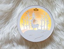 Светящаяся объёмная миниатюра "Дружелюбный олень", круглая, 4 LED-огня, батарейки, дерево, 14.3 см, Peha Magic