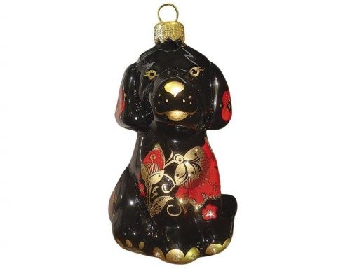 Ёлочная игрушка "Собачка цыганочка", коллекция 'Хохломские узоры' black, стекло, 10 см, Ариель