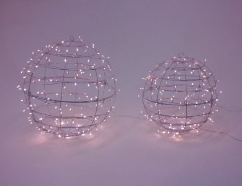 Комплект светящихся украшений "Плетёные шары" мерцающие, тёплые белые LED-огни, 40 и 50 см, уличные, Kaemingk фото 5