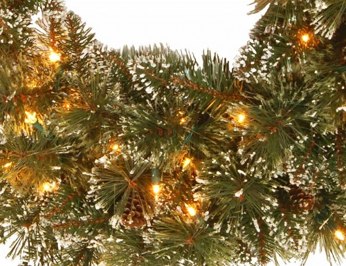 Хвойный венок "Бристоль" с теплыми LED-лампами, хвоя - леска+PVC, 61 см, батарейки, National Tree Company фото 3