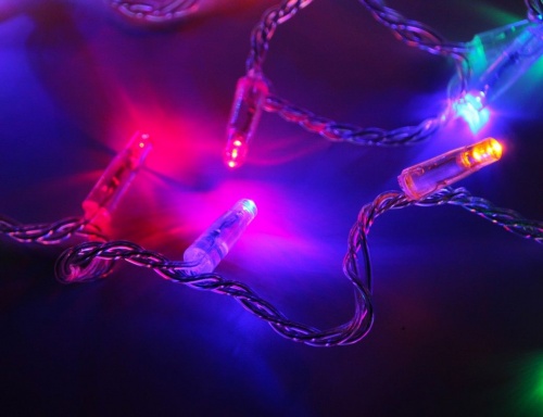Светодиодный нить с влагозащитным колпачком, 100 разноцветных LED, 10 м, коннектор, прозрачный провод, уличная, Rich LED фото 5