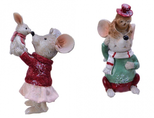 Ёлочная игрушка "Мышка и зайчонок", полистоун, 10 см, Kaemingk фото 2