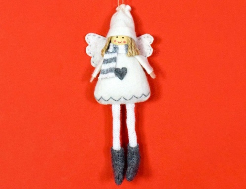 Фетровая ёлочная игрушка "Ангелочек в шапочке", 21 см., Due Esse Christmas