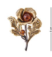 AM-3530 Брошь «Цветок Эшшольция» (латунь, янтарь)