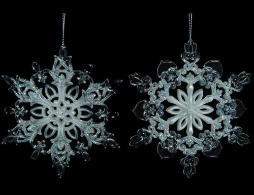 Снежинка "Кружевная", акрил, бело-перламутровая, 13 см, в ассортименте, Crystal deco