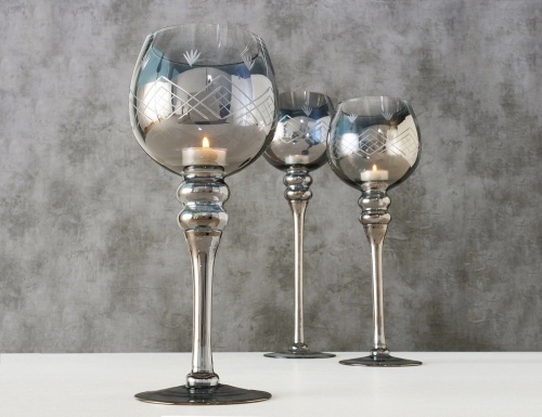 Подсвечники-бокалы под чайные свечи МАНОН, стекло, дымчатые, 30-40 см, набор - 3 шт., Boltze фото 2