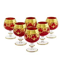 DINASTIA ROSSO Бокал для коньяка, набор 6 шт, хрусталь красный/декор золото 24К