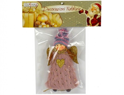 Ёлочная игрушка "Ангелочек джуди", искусственный мех, текстиль, розовая, 17 см, Due Esse Christmas фото 2