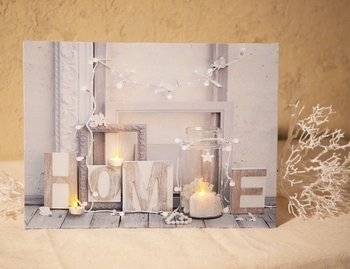 Светящееся панно "Ипровизация со свечами -" HOME, 3 экстра-тёплых белых LED-огня, 28х38 см, батарейки, Kaemingk фото 4
