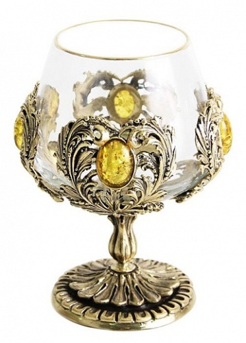 Набор из двух бокалов для коньяка с искусственным камнем (Янтарь желтый) деревянная шкатулка фото 5