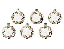 Стеклянные ёлочные шары РОЗОВЫЕ НЕЗАБУДКИ, прозрачные, 8 см (упаковка 6 шт.), Kaemingk (Decoris)