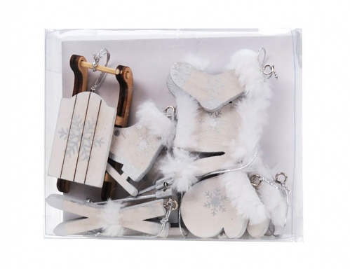 Набор ёлочных игрушек "Весёлая зима", дерево, 6 см (упаковка 6 шт.), разные модели, Koopman International фото 4