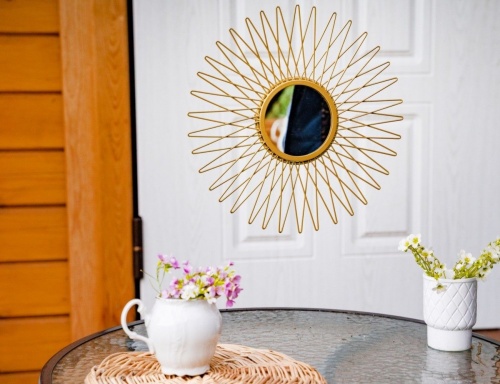 Зеркало "Солнце", оправа - металл, золотое, 30 см, Koopman International