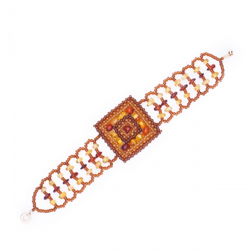 Плетеный браслет из бисера с балтийским янтарем, 20979