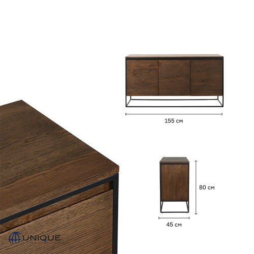 Комод unique furniture, rivoli, 3 секции, 155х45х80 см фото 4