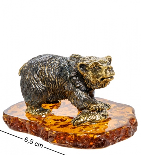 AM-2050 Фигурка "Медведь бурый на опушке" (латунь, янтарь)