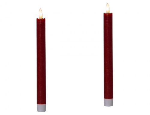 Светодиодные свечи ANTIQUE, восковые, красные, тёплые белые LED-огни, эффект живого пламени, 24х2.2 см, таймер, батарейки (2 шт.), STAR trading фото 2