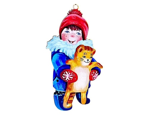 Елочная игрушка Мальчик с котом - Зимние Каникулы 10 см, дерево, подвеска, Winter Deco фото 2