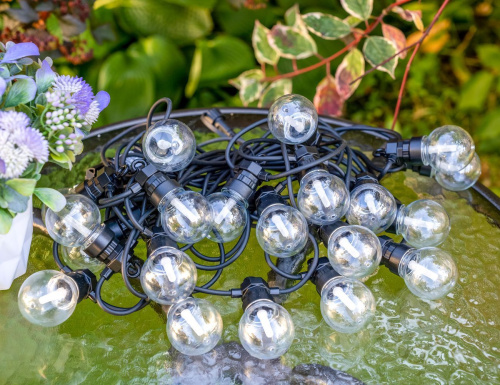 Светодиодная гирлянда Party Lights - ЛАМПОВОЕ НАСТРОЕНИЕ, прозрачная, 20 тёплых белых LED-огней, 10 м, контроллер, коннектор, чёрный провод, уличная, Winter Deco фото 4