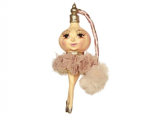 Ёлочная игрушка "Балерина - флакончик", полистоун, текстиль, кремовая, 16 см, Goodwill
