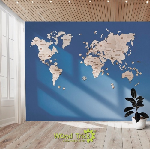 Механическая сборная модель Wood Trick Карта мира L фото 8
