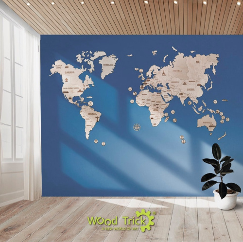 Механическая сборная модель Wood Trick Карта мира L фото 2