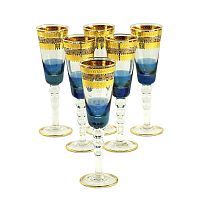 ADRIATICA Бокал для шампанского, набор 6 шт, хрусталь голубой/декор золото 24К/платина