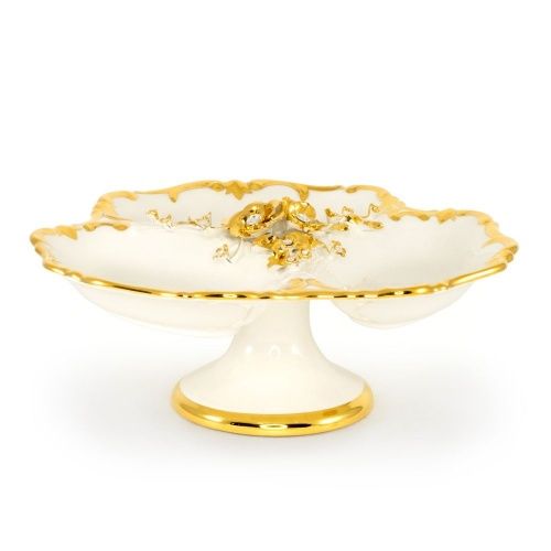 EMOZIONI Менажница d.34хH15 см, керамика, цвет белый, декор золото, swarovski