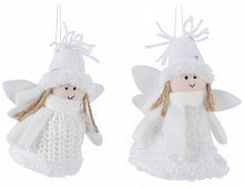 Ёлочная игрушка "Ангелочек-весёлая шапочка", белый, текстиль, 13 см, разные модели, Kaemingk