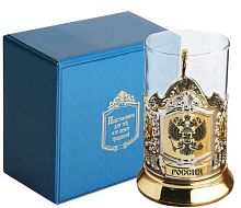 Подстаканник "Гербовый" из стекла с позолотой, цвет: Жёлтый
