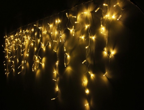 Светодиодная бахрома, 144 теплых белых LED, влагозащитный колпачок, 3х0.9 м, коннектор, прозрачный провод, уличные, Rich LED фото 2