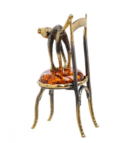 AM-1577 Фигурка "Кот на стуле" (латунь, янтарь) фото 2