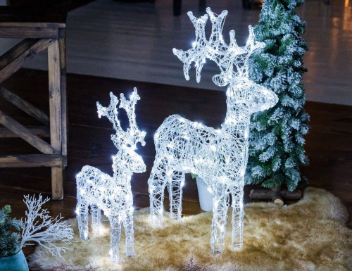 Светящаяся фигура "Ажурный олень" прозрачные акриловые нити, холодные белые LED-огни, мерцающий, уличный, Kaemingk фото 4