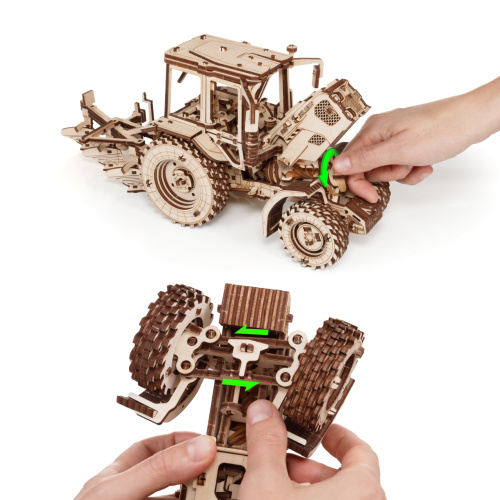 Сборная модель деревянная 3D EWA Трактор БЕЛАРУС 82.3 с плугом фото 10