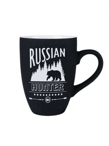 Кружка подарочная "Russian hunter" из фаянса в картонной коробке, детали: объем 350 мл, покрытие софт тач, с гравировкой, цвет: черный фото 2