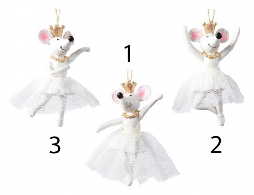 Ёлочная игрушка "Мышка балерина", полистоун, 10 см, разные модели, Kaemingk