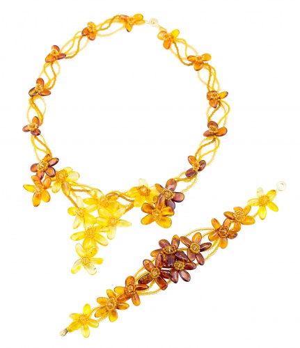 Изящный браслет с цветами из балтийского янтаря и бисера, 20944 фото 4