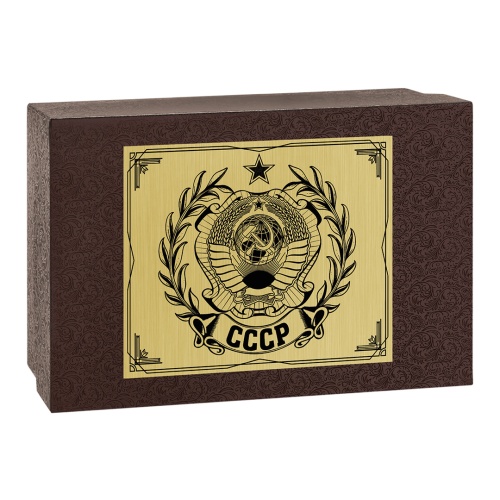Набор стопок 3 шт с латунным основанием и накладкой Герб СССР (латунь)  в коробке пейсли фото 3