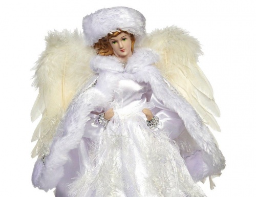 Новогодняя фигурка - ёлочная верхушка "Ангел ивэрия", фарфор, текстиль, белая, 30.5 см, Goodwill фото 2
