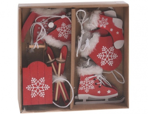 Набор ёлочных игрушек "Весёлая зима", дерево, 5-10 см (упаковка 6 шт.), разные модели, Koopman International фото 2