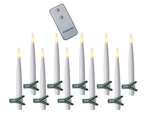 Свечи для ёлки PAULINA, на клипсах, белые, тёплые белые LED-огни, 15 см (10 шт.), ПДУ, батарейки, STAR trading фото 2