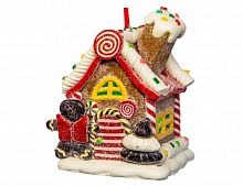 Ёлочная игрушка "Шоколадно-пряничный домик"  с подсветкой LED-огнями, полирезин, 6х6х8 см, Forest Market